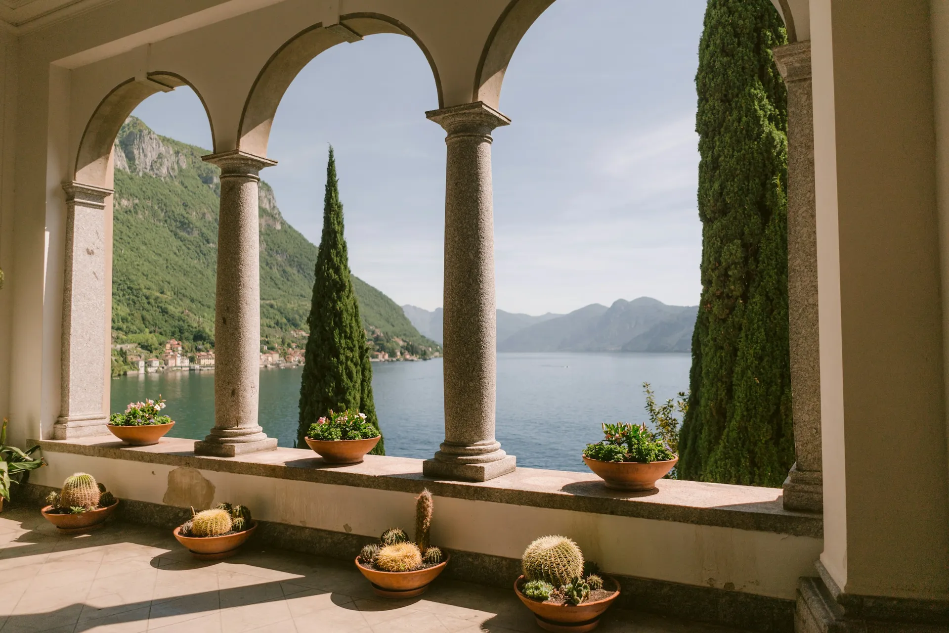 Flower-filled balcony overlooking Lake Como in Varenna