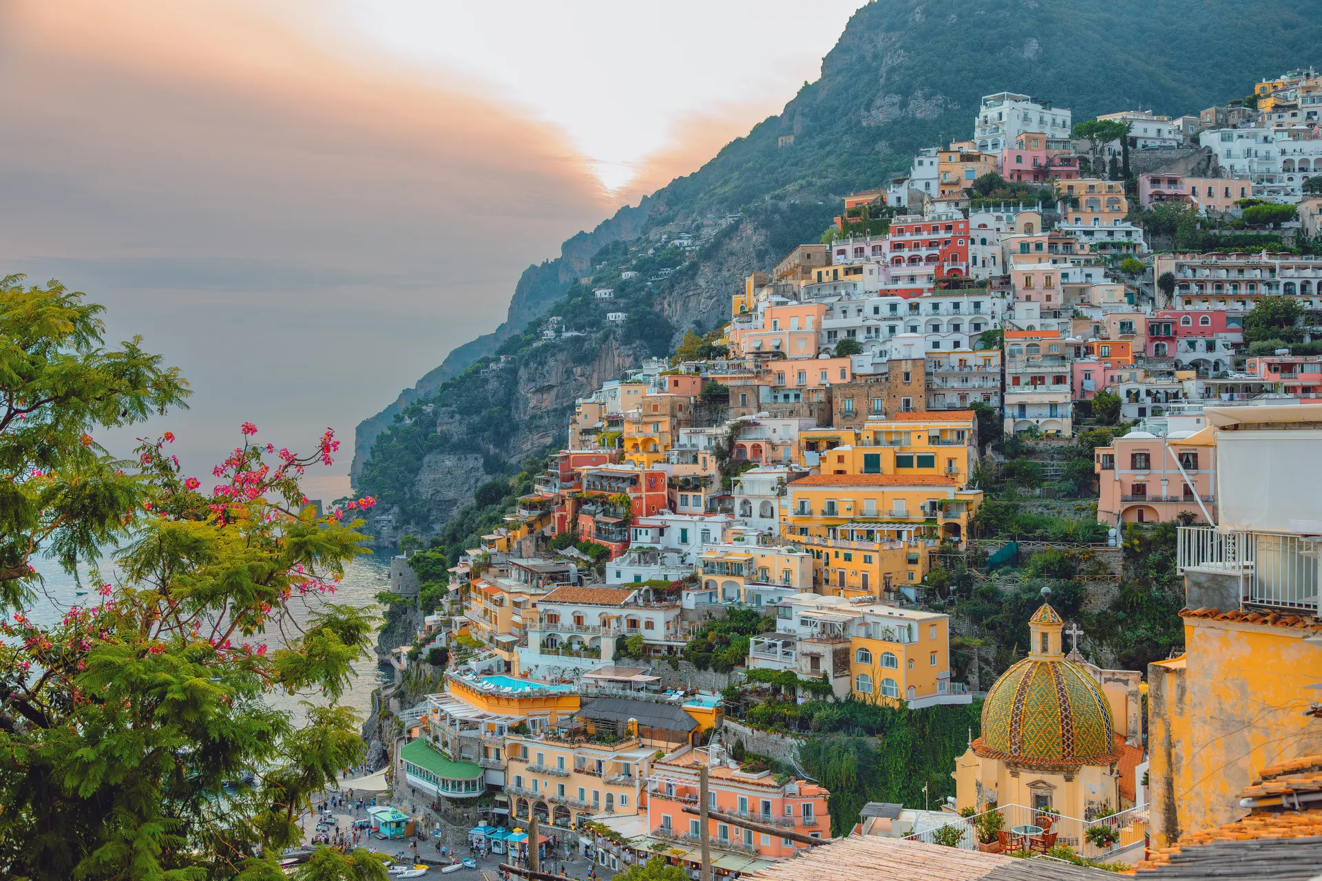 Positano at dusk on the Amalfi Coast